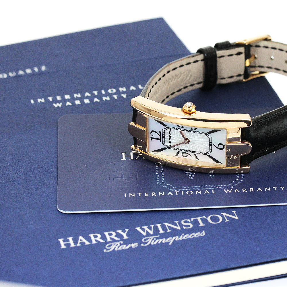HARRY WINSTON Avenue 330LQR 18K Pink Gold White shell Dial Quartz Ladies Watch_906026