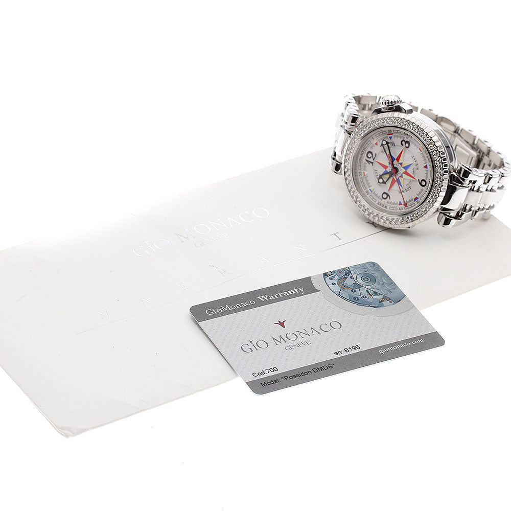 Gio Monaco Poseidon diamond bezel date white Dial Automatic Men's Watch_906071