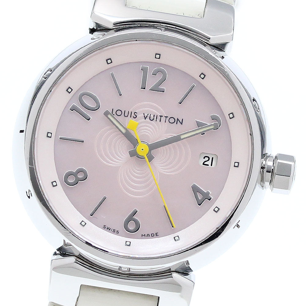 LOUIS VUITTON Tambour Q1216 Date Pink shell Dial Quartz Ladies Watch_906100