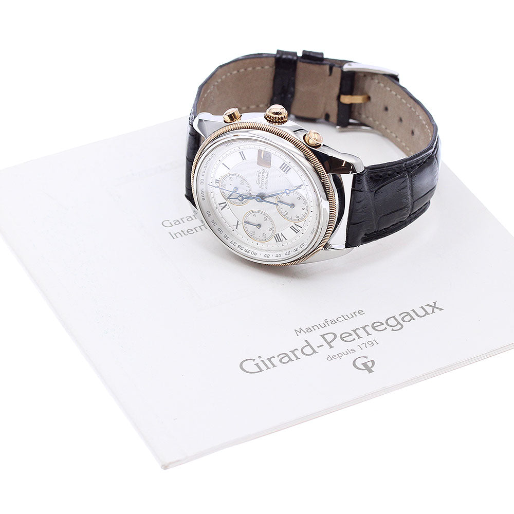 GIRARD PERREGAUX Gold Plated4900 4910 Chronograph Silver Dial Automatic Men's Watch_906104