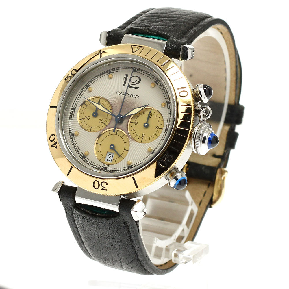 CARTIER Pasha Chrono 38 W3101155 YG bezel Silver / Gold Dial Quartz Men's_906277