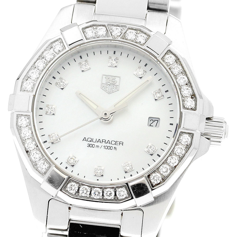 TAG HEUER Aqua racer WAY1414 11P diamond bezel White shell Dial Quartz Ladies Watch_906320