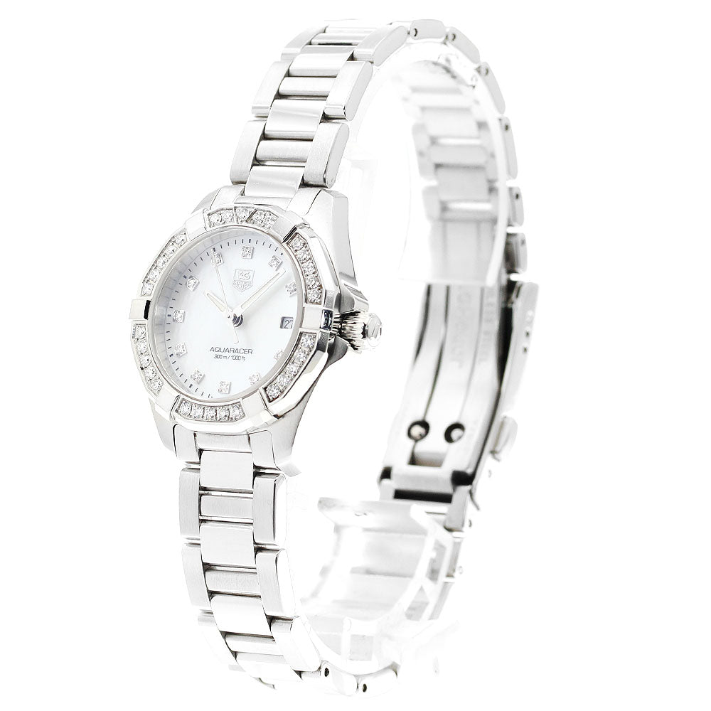 TAG HEUER Aqua racer WAY1414 11P diamond bezel White shell Dial Quartz Ladies Watch_906320