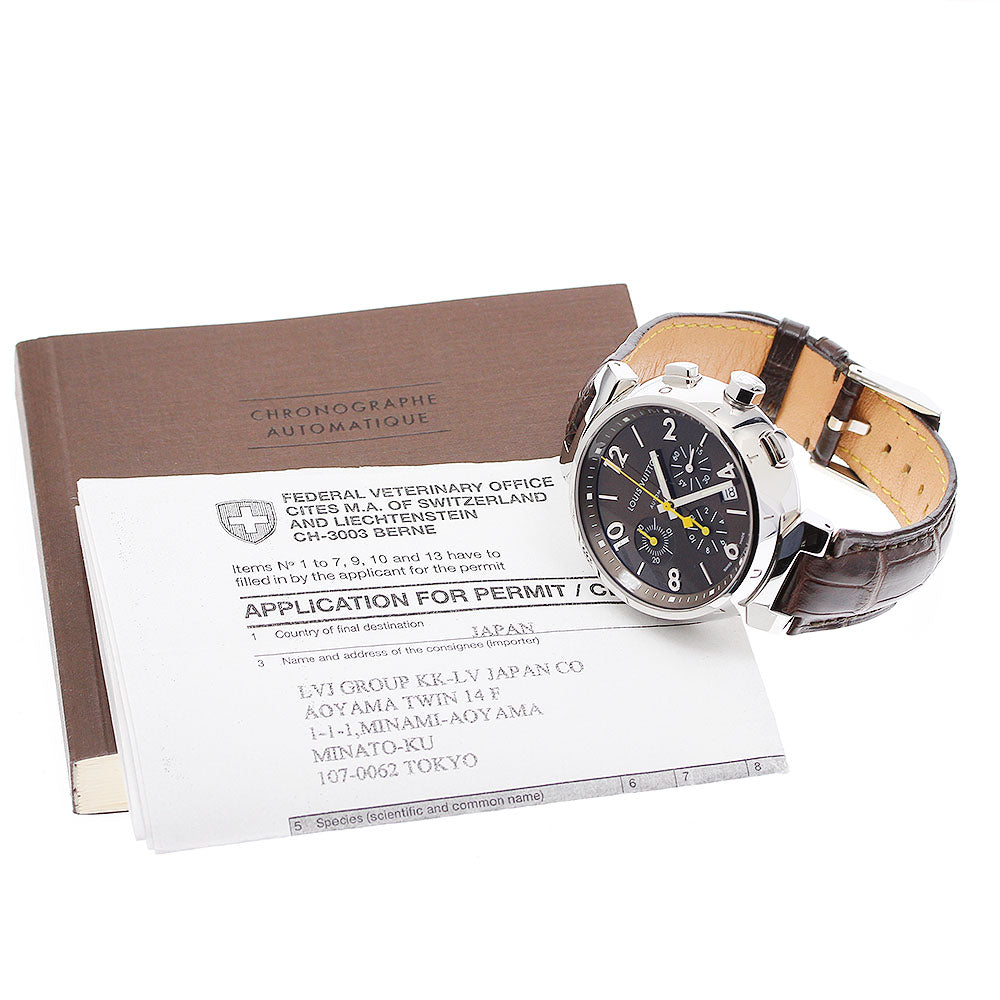LOUIS VUITTON Tambour Q1121 Date Chronograph Brown Dial Automatic Men's Watch_906783
