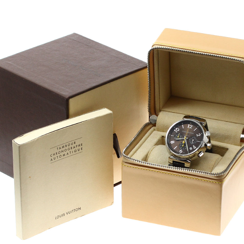 LOUIS VUITTON Tambour Q1121 Date Chronograph Brown Dial Automatic Men's_906785