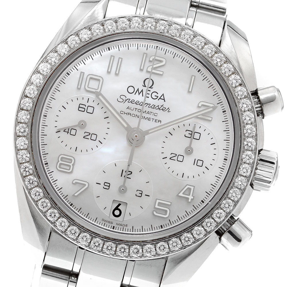 OMEGA Speedmaster 324.15.38.40.05.001 diamond bezel chronograph White shell Dial Automatic Ladies Watch_906805
