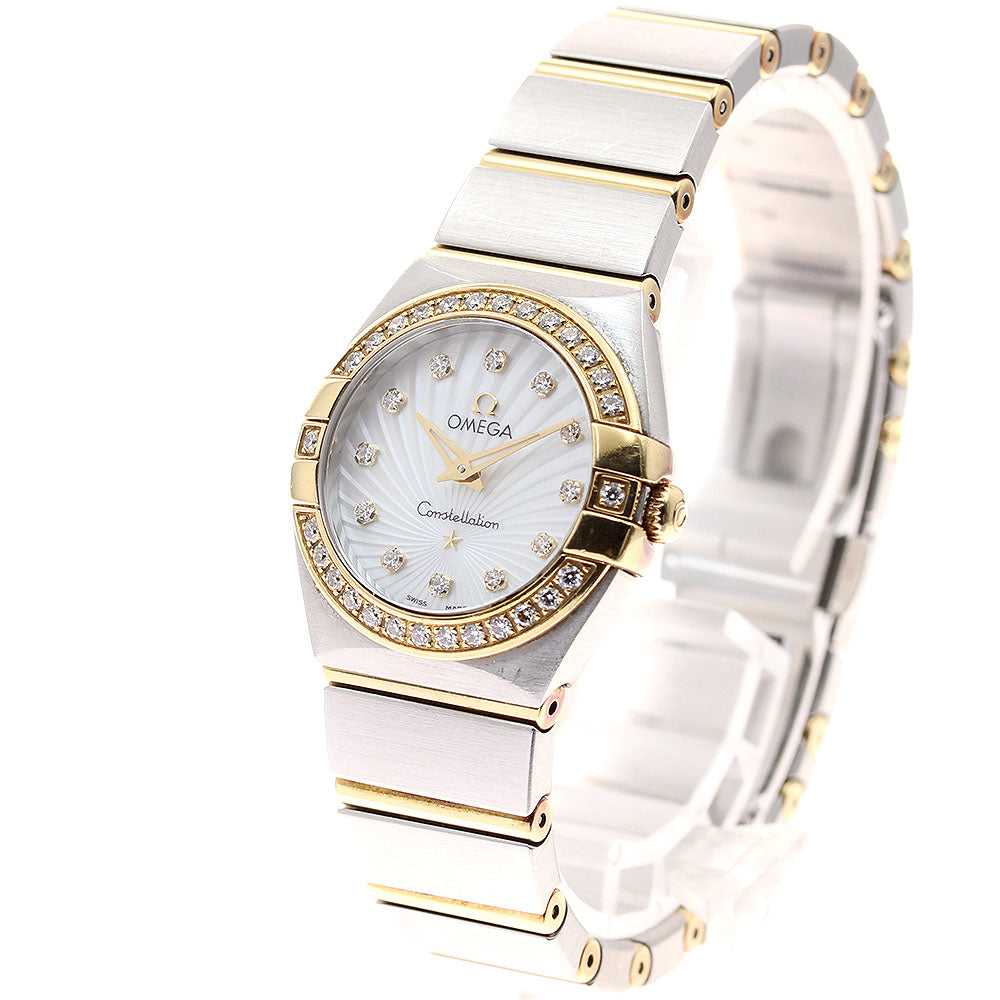 OMEGA Constellation Blush 123.25.27.60.55.004 12P diamond bezel White shell Dial Quartz Ladies Watch_906813