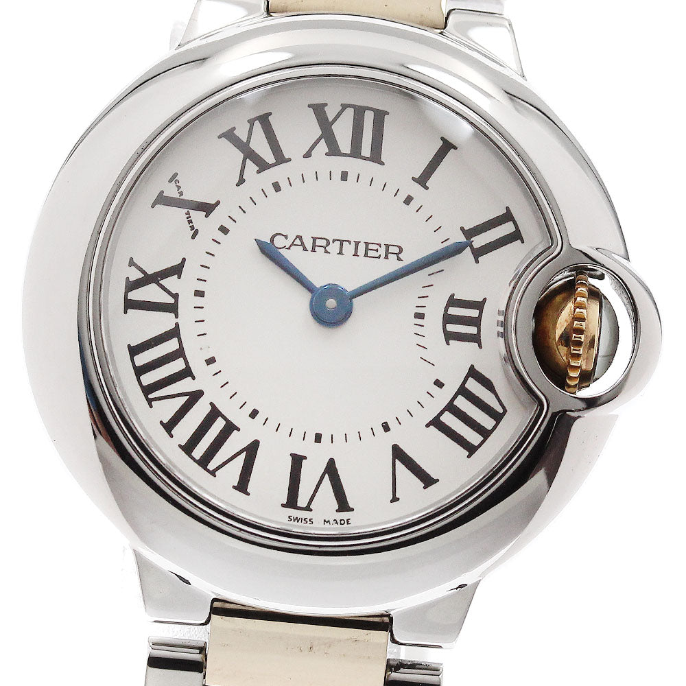 CARTIER Baron blue SM W69007Z3 2 tone Silver Dial Quartz Ladies Watch_906830