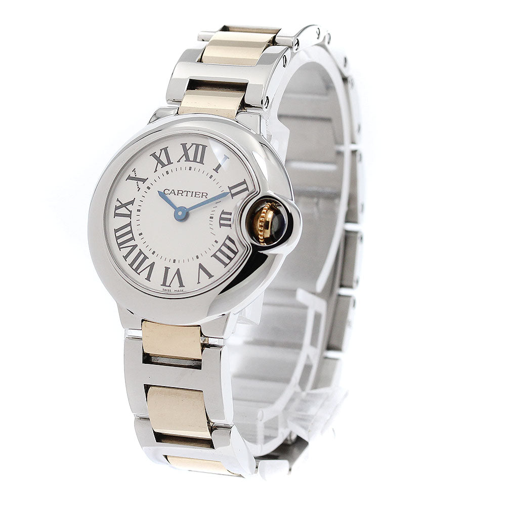 CARTIER Baron blue SM W69007Z3 2 tone Silver Dial Quartz Ladies Watch_906830