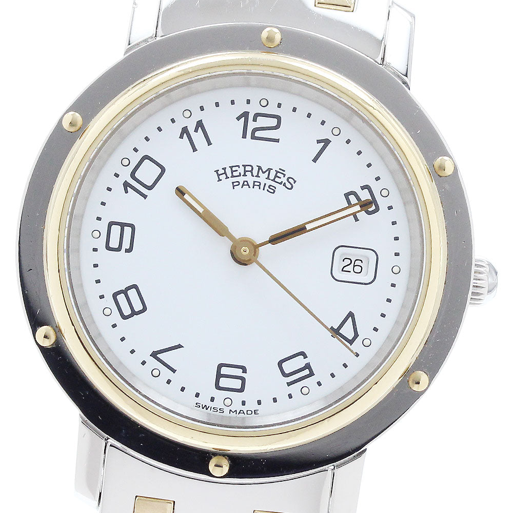 HERMES clipper 2 tone CL4.420 Date White Dial Quartz Boy's Watch_906931
