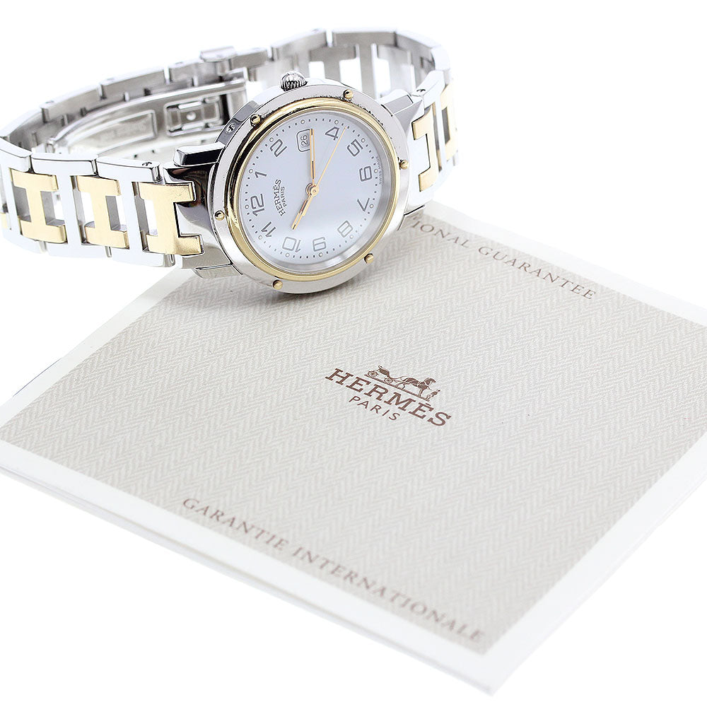 HERMES clipper 2 tone CL4.420 Date White Dial Quartz Boy's Watch_906931