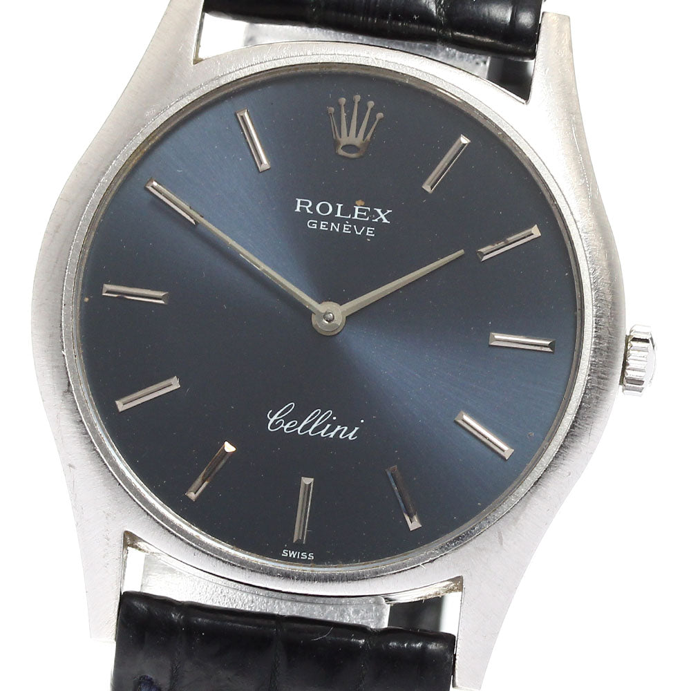 ROLEX Cellini 3804 K18WG Cal.1600 Navy Dial Hand Winding Men's Watch_906959