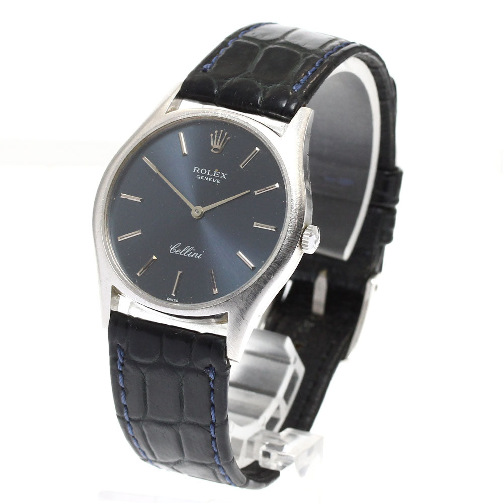 ROLEX Cellini 3804 K18WG Cal.1600 Navy Dial Hand Winding Men's Watch_906959