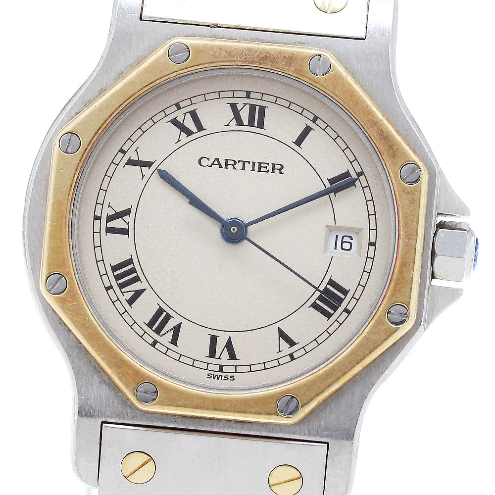 CARTIER Santos Octagon LM W2001583 Date beige Dial Quartz Men's Watch_907139