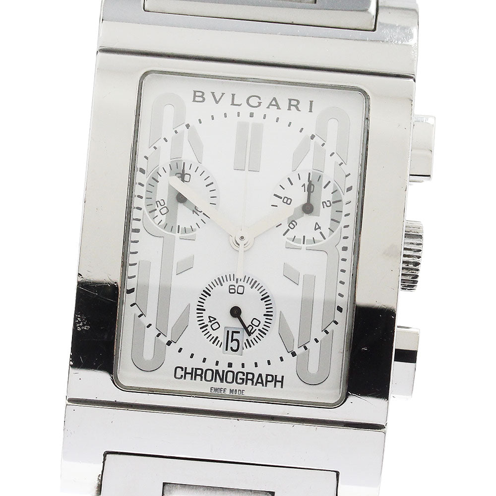 BVLGARI Rettangolo RTC49S Date Chronograph white Dial Quartz Men's Watch_907217