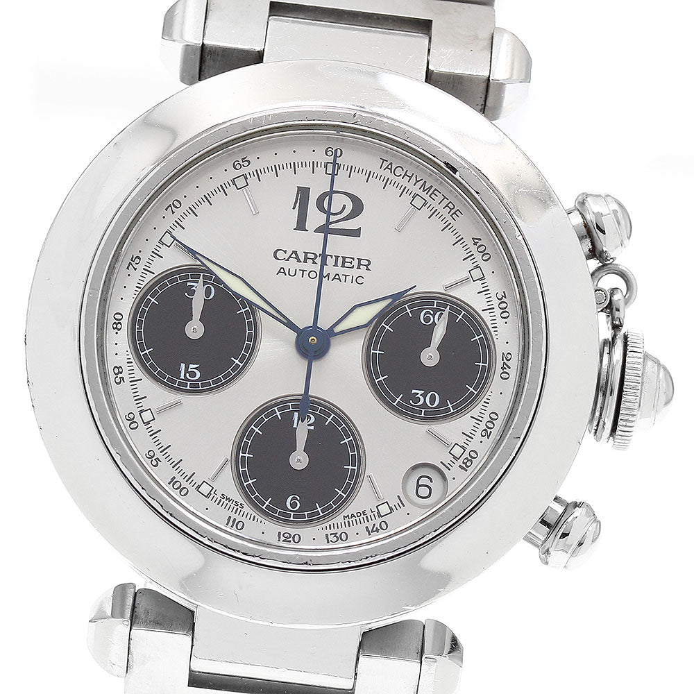 CARTIER Pasha C W31048M7 Chronograph Silver / Black Dial Automatic Boy's_907234