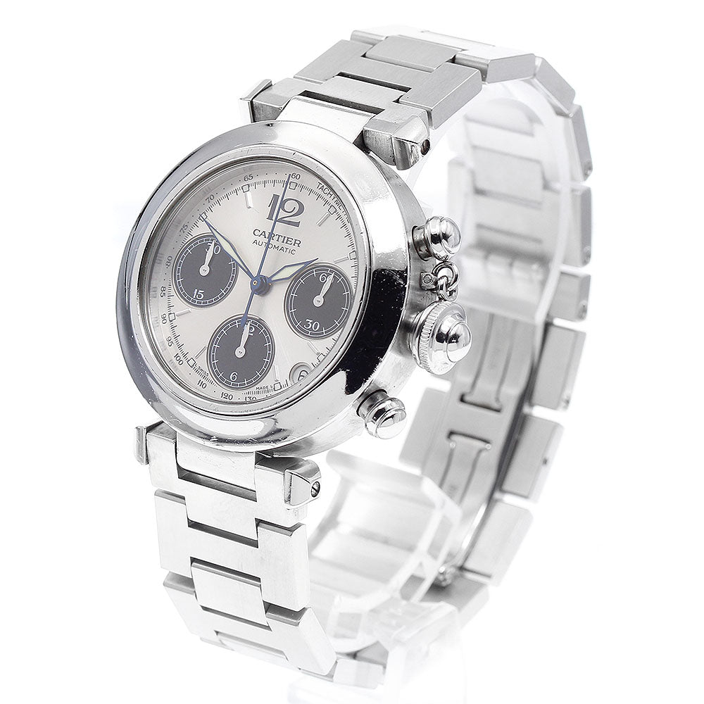 CARTIER Pasha C W31048M7 Chronograph Silver / Black Dial Automatic Boy's_907234