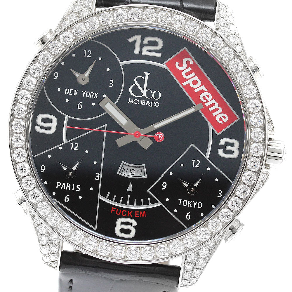 JACOB&CO Supreme 5 Time Zones FZ100.10AA.AB.ABALA 47mm Diamond Bezel black Dial Quartz Men's Watch_907556