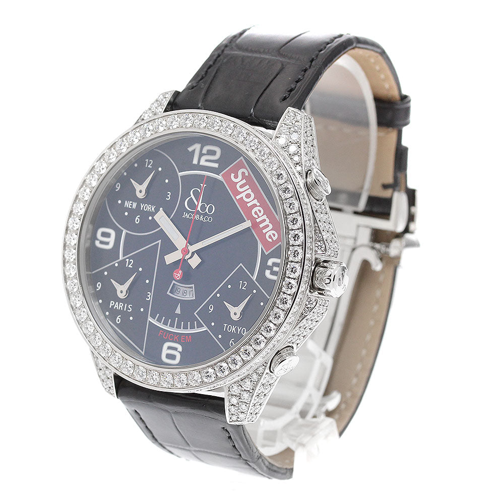 JACOB&CO Supreme 5 Time Zones FZ100.10AA.AB.ABALA 47mm Diamond Bezel black Dial Quartz Men's Watch_907556