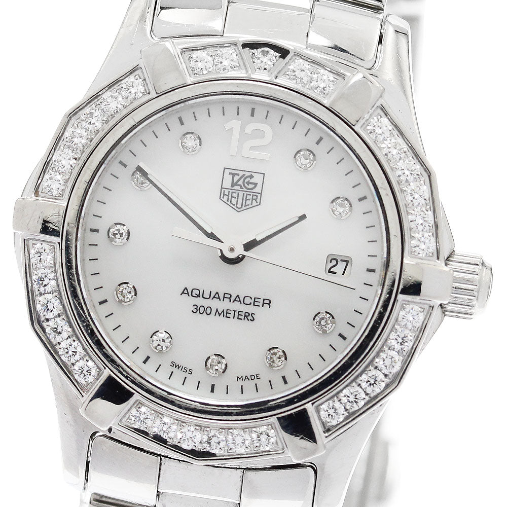 TAG HEUER Aqua racer WAF1416 10P diamond bezel White shell Dial Quartz Ladies Watch_907568