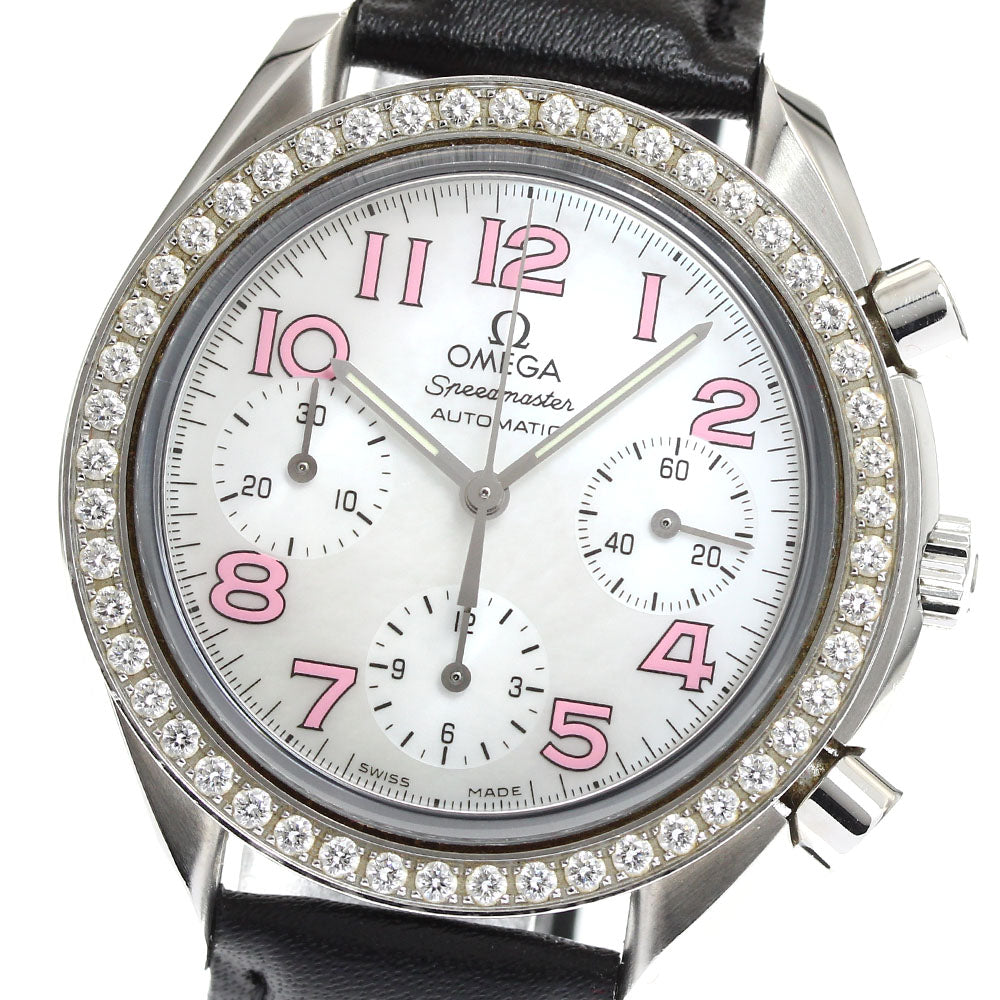 OMEGA Speedmaster 3835.74.34 chronograph diamond bezel White shell Dial Automatic Ladies Watch_907595