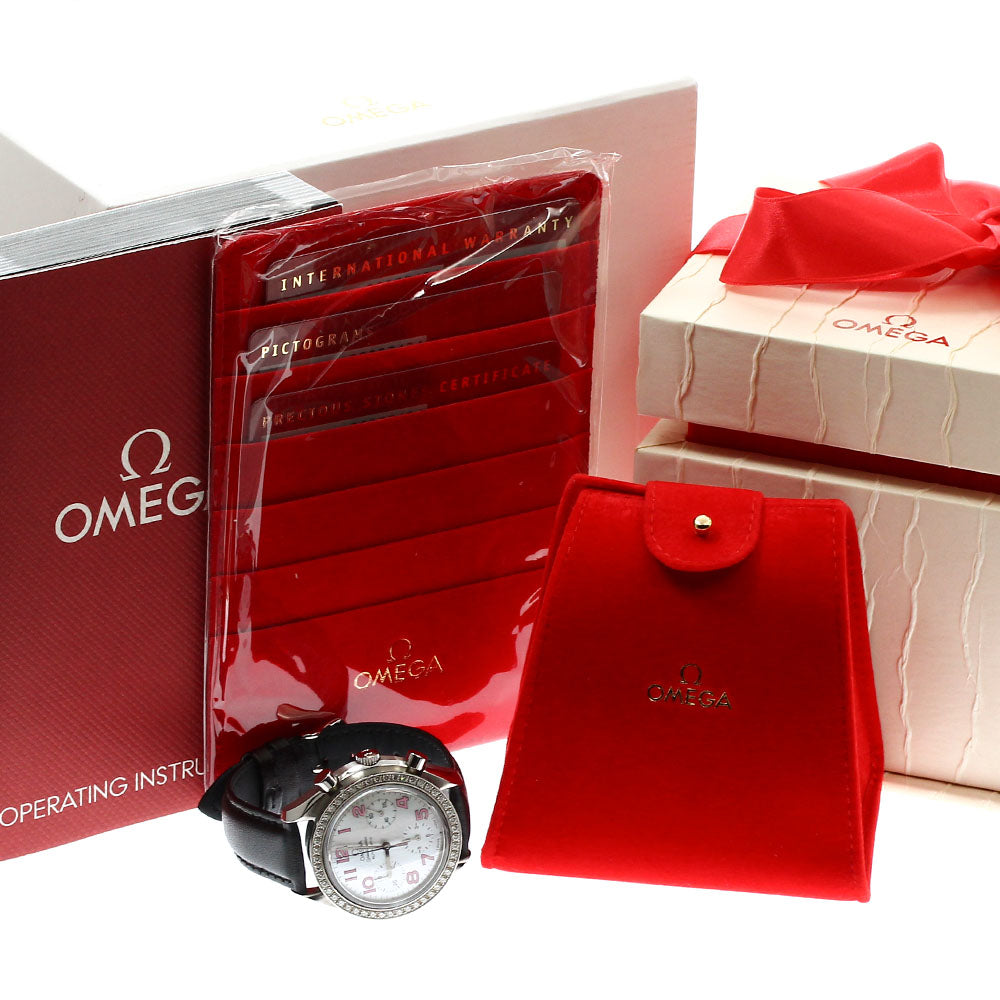 OMEGA Speedmaster 3835.74.34 chronograph diamond bezel White shell Dial Automatic Ladies Watch_907595