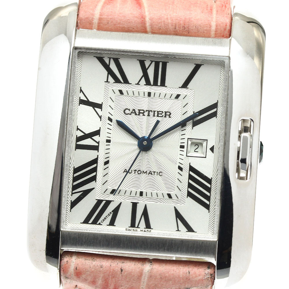 CARTIER Tank Anglaise MM W5310031 K18WG Date Silver Dial Automatic Men's Watch_907699