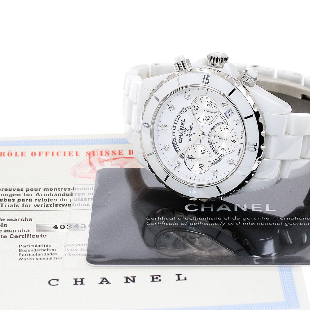 CHANEL J12 white ceramic H2009 9P diamond chronograph Automatic Men's_908240
