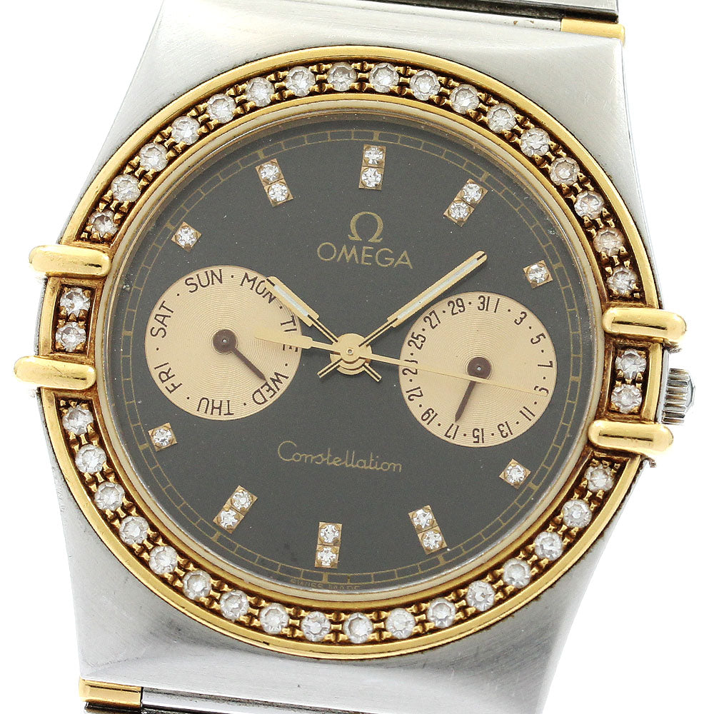 OMEGA Constellation Day Date Half Bar Diamond Bezel Quartz Men's Watch_908359