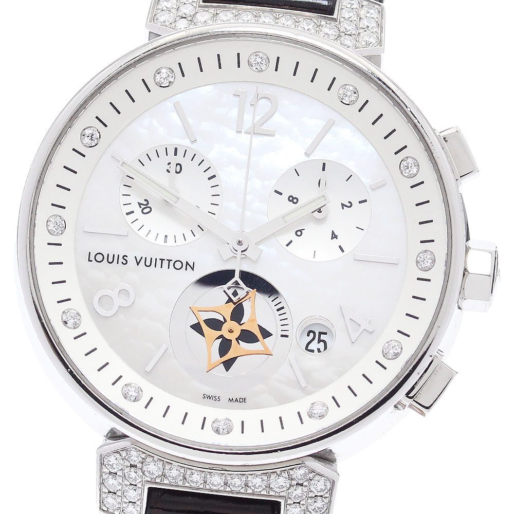 LOUIS VUITTON Tambour Moon Star MM Blanche Q8H00 12P lug diamond chronograph White shell Dial Quartz Boy's Watch_908384