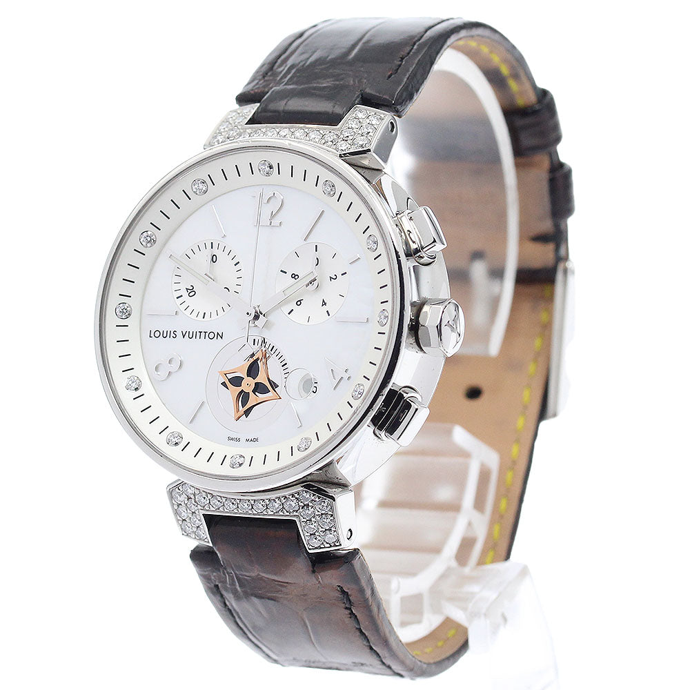 LOUIS VUITTON Tambour Moon Star MM Blanche Q8H00 12P lug diamond chronograph White shell Dial Quartz Boy's Watch_908384