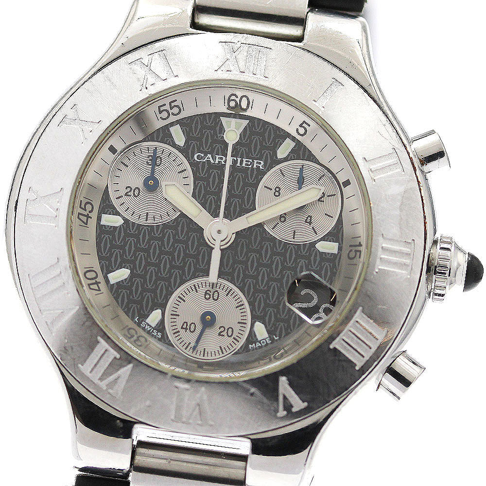 CARTIER CHRONOSCAPH W10125U2 Date Black / Silver Dial Quartz Men's Watch_908531