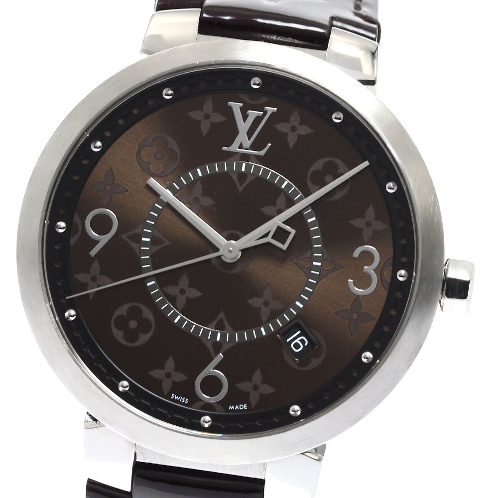 LOUIS VUITTON Tambour Slim Monogram QA005 Date Brown Dial Quartz Men's Watch_908800