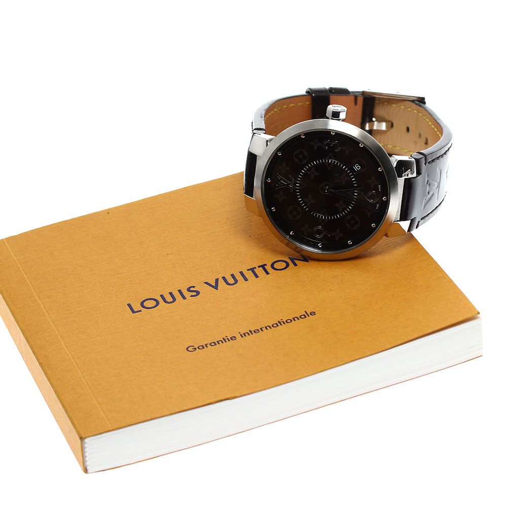 LOUIS VUITTON Tambour Slim Monogram QA005 Date Brown Dial Quartz Men's Watch_908800