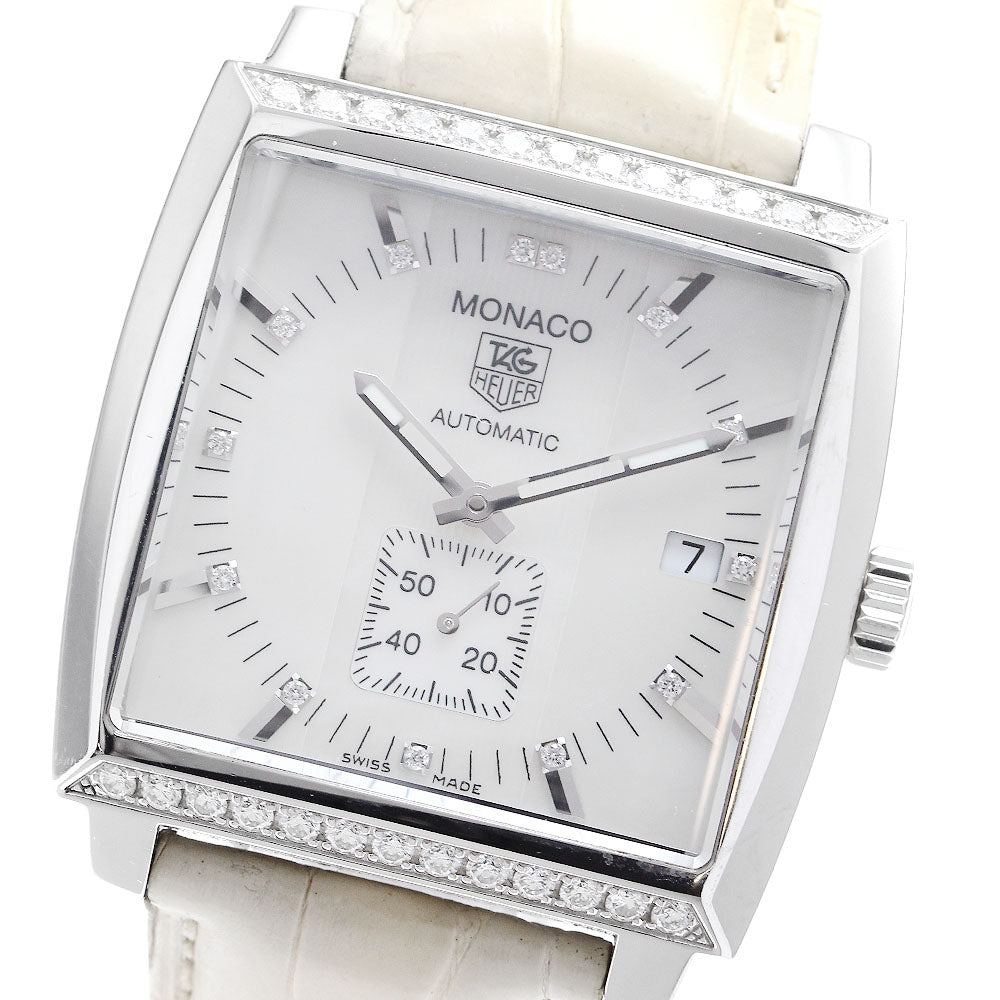 TAG HEUER Monaco WW2114 13P Bezel Diamond White shell Dial Automatic Ladies Watch_909047
