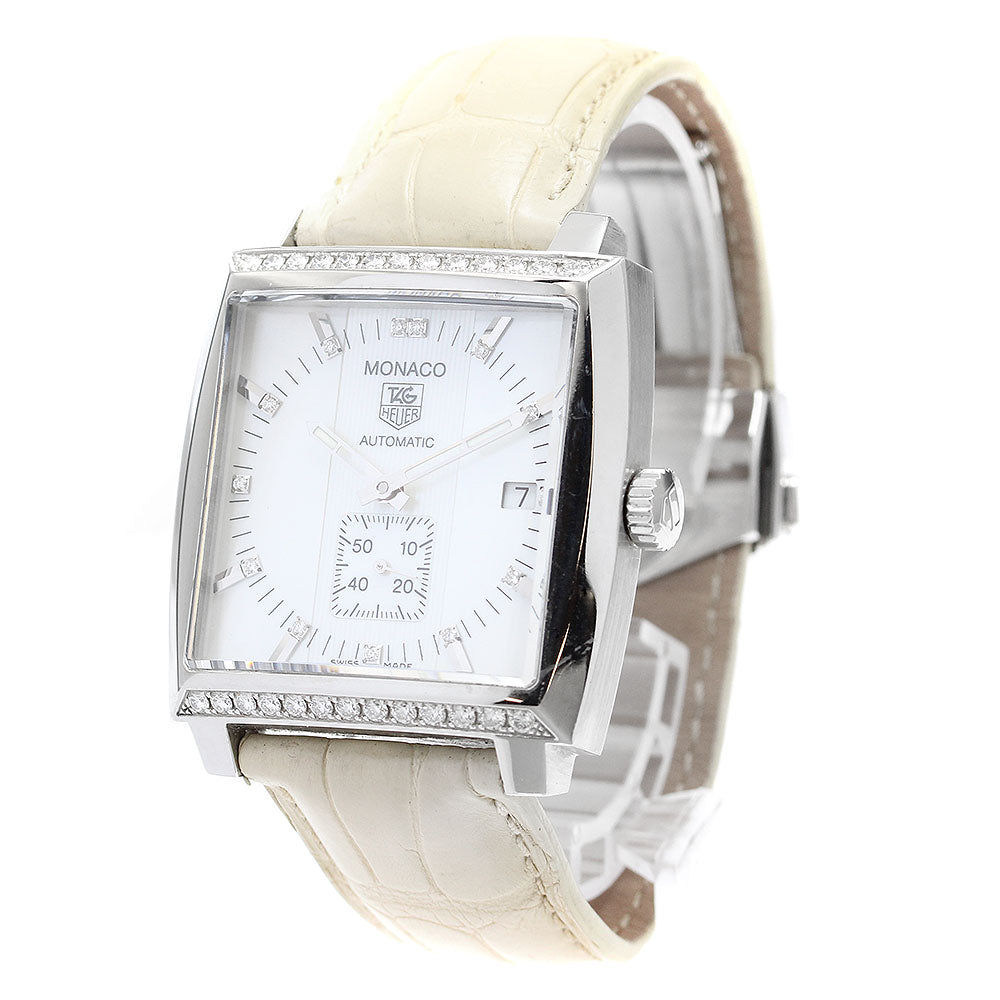 TAG HEUER Monaco WW2114 13P Bezel Diamond White shell Dial Automatic Ladies Watch_909047