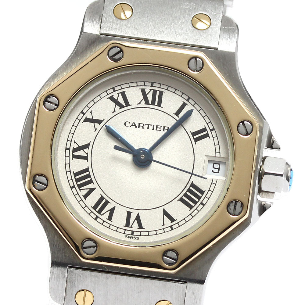 CARTIER Santos Octagon SM W2001683 Date Beige Dial Quartz Ladies Watch_909511