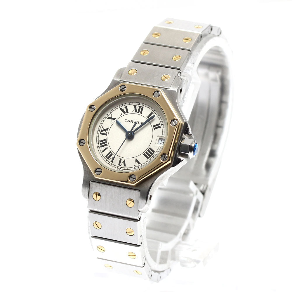 CARTIER Santos Octagon SM W2001683 Date Beige Dial Quartz Ladies Watch_909511