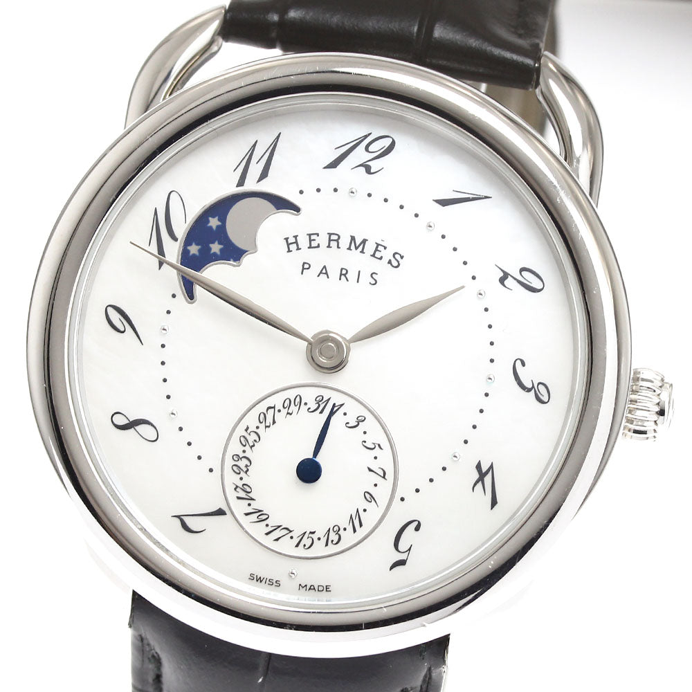 HERMES Arceau Petite Trienne AR7.510 Moon phase White shell Dial Automatic Men's Watch_909585
