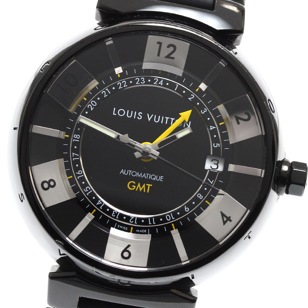 LOUIS VUITTON Tambour in Black Q113K GMT date Automatic Men's Watch_909622
