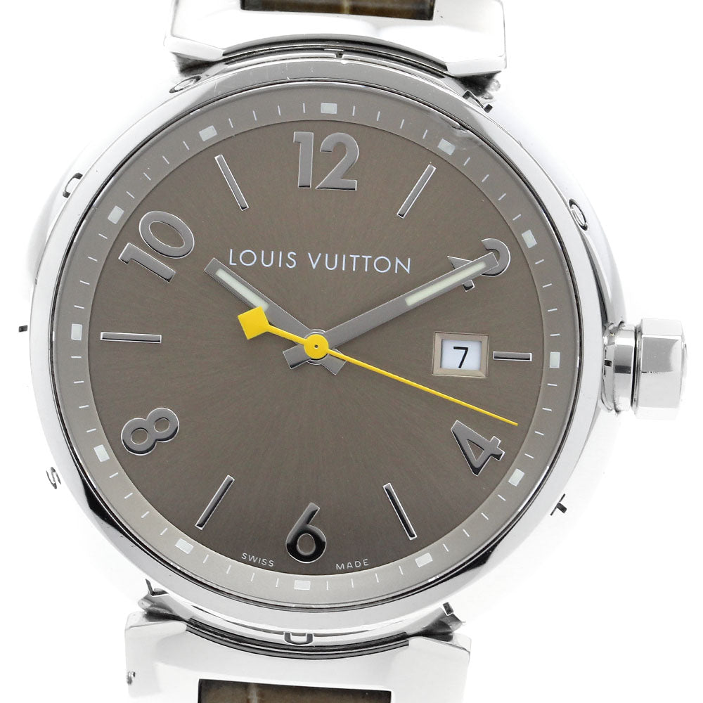 LOUIS VUITTON Tambour Q1112 Date Brown Dial Quartz Men's Watch_909709