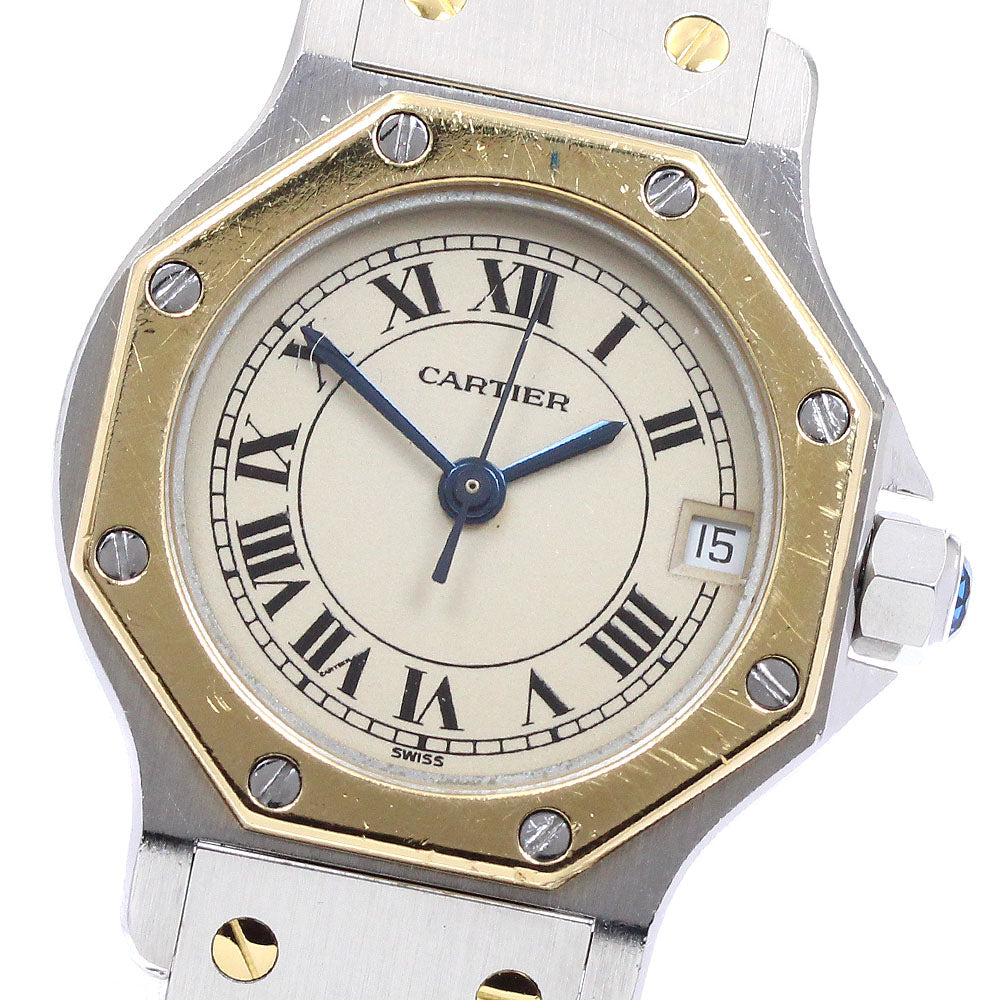 CARTIER Santos Octagon SM W2001683 Date 2 tone beige Dial Quartz Ladies_910047
