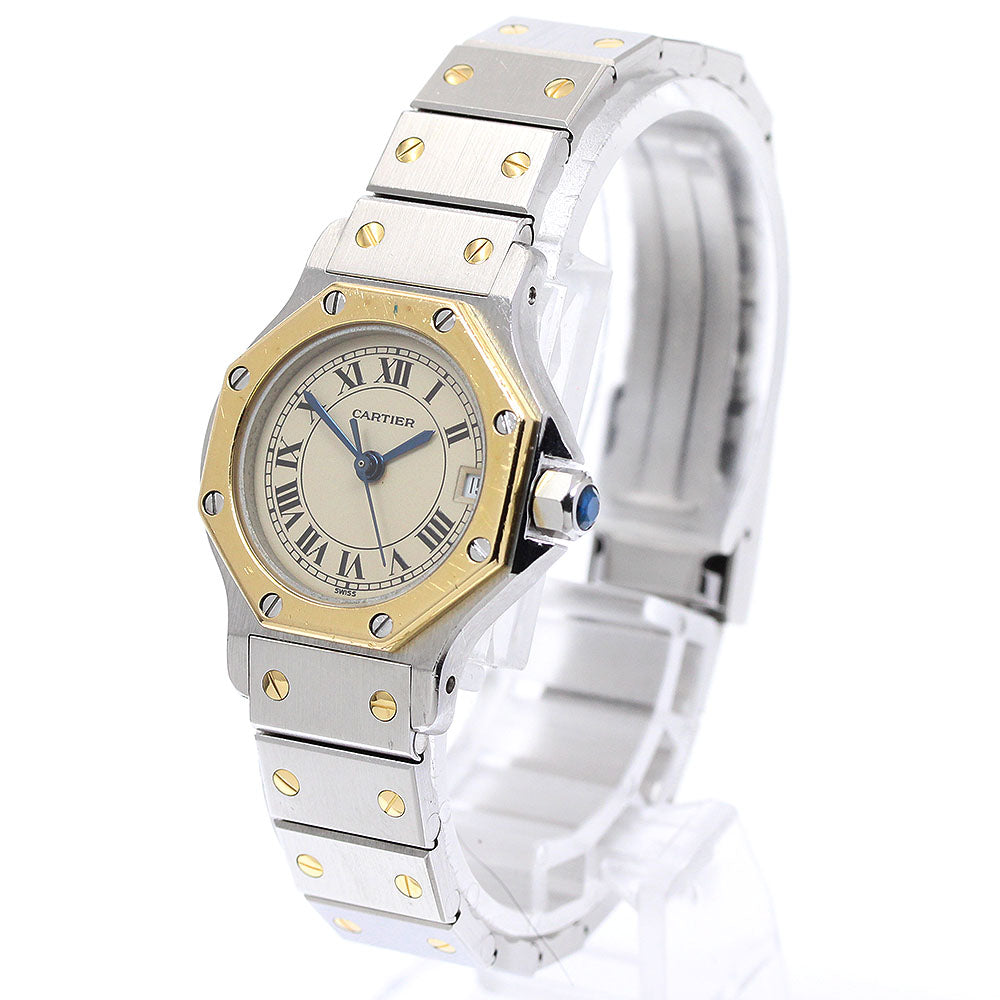CARTIER Santos Octagon SM W2001683 Date 2 tone beige Dial Quartz Ladies_910047