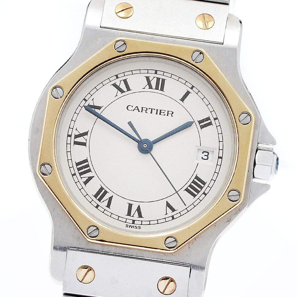 CARTIER Santos Octagon LM W2001583 Date Beige Dial Quartz Men's Watch_910088