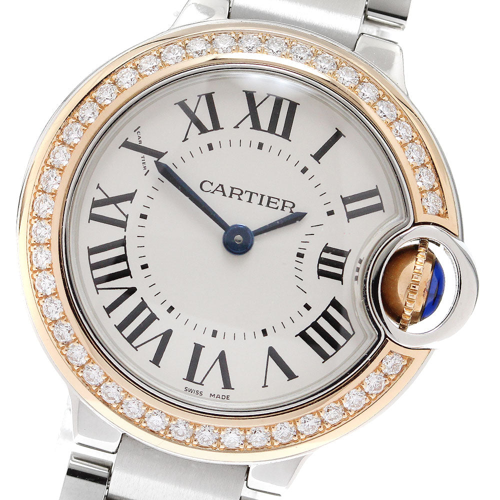 CARTIER Baron blue SM WE902079 2 tone diamond bezel Quartz Ladies Watch_910111