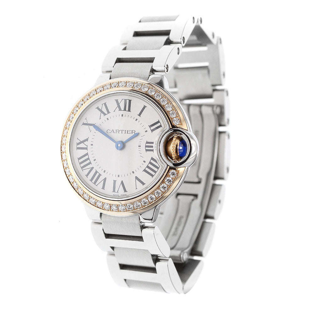 CARTIER Baron blue SM WE902079 2 tone diamond bezel Quartz Ladies Watch_910111