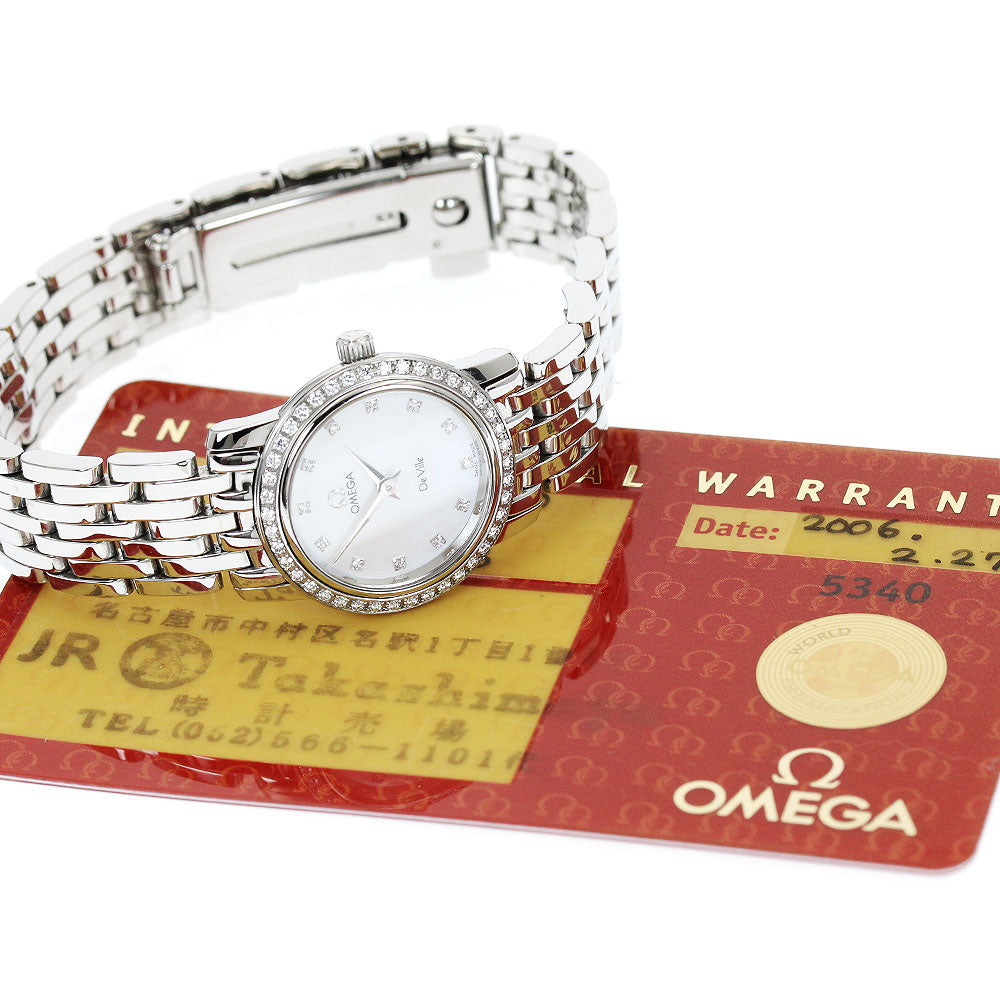 OMEGA De Ville Prestige 4575.76 Diamond Bezel 12P Diamond White shell Dial Quartz Ladies Watch_910311
