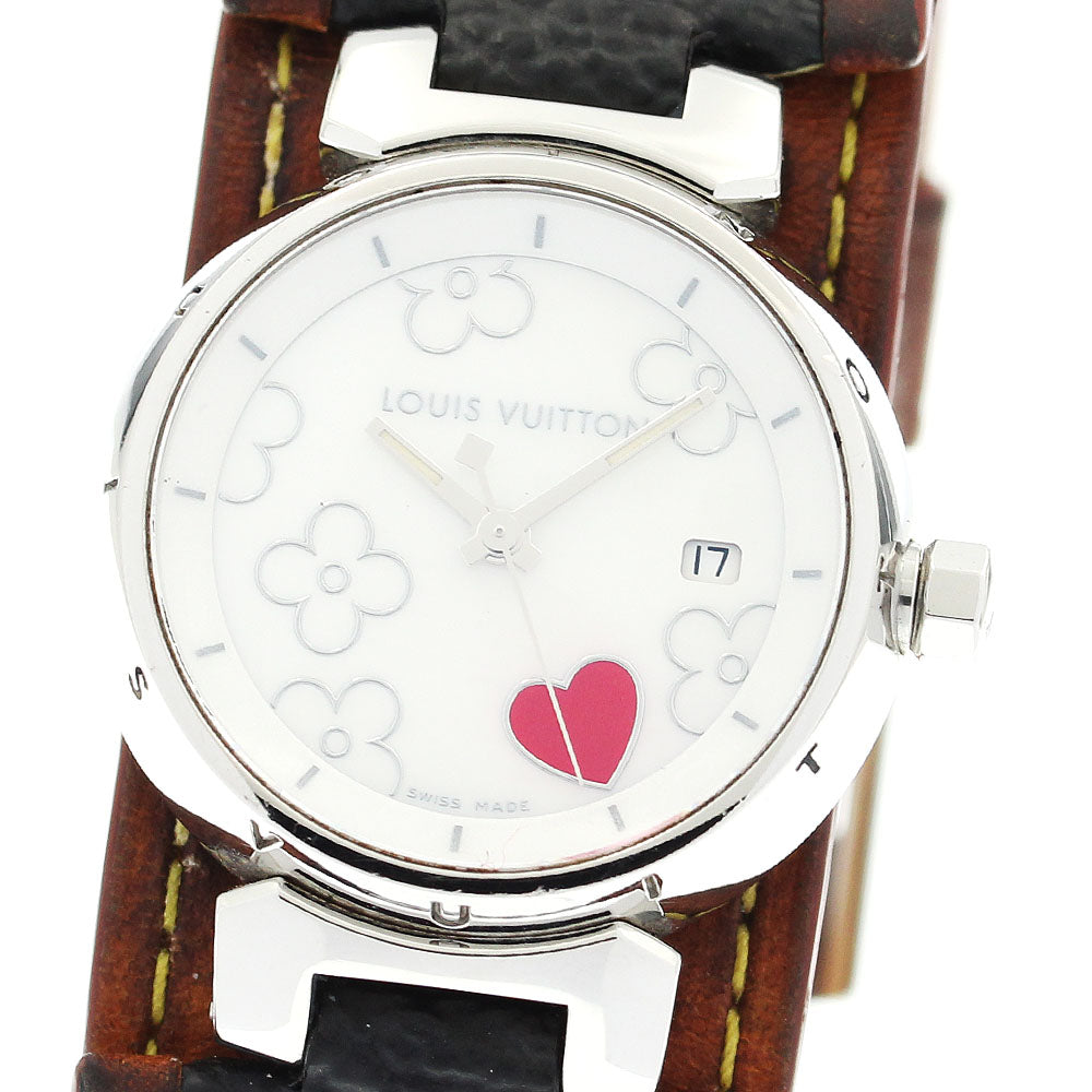 LOUIS VUITTON Tambour Lovely Heart Q121A Date White shell Dial Quartz Ladies Watch_910312