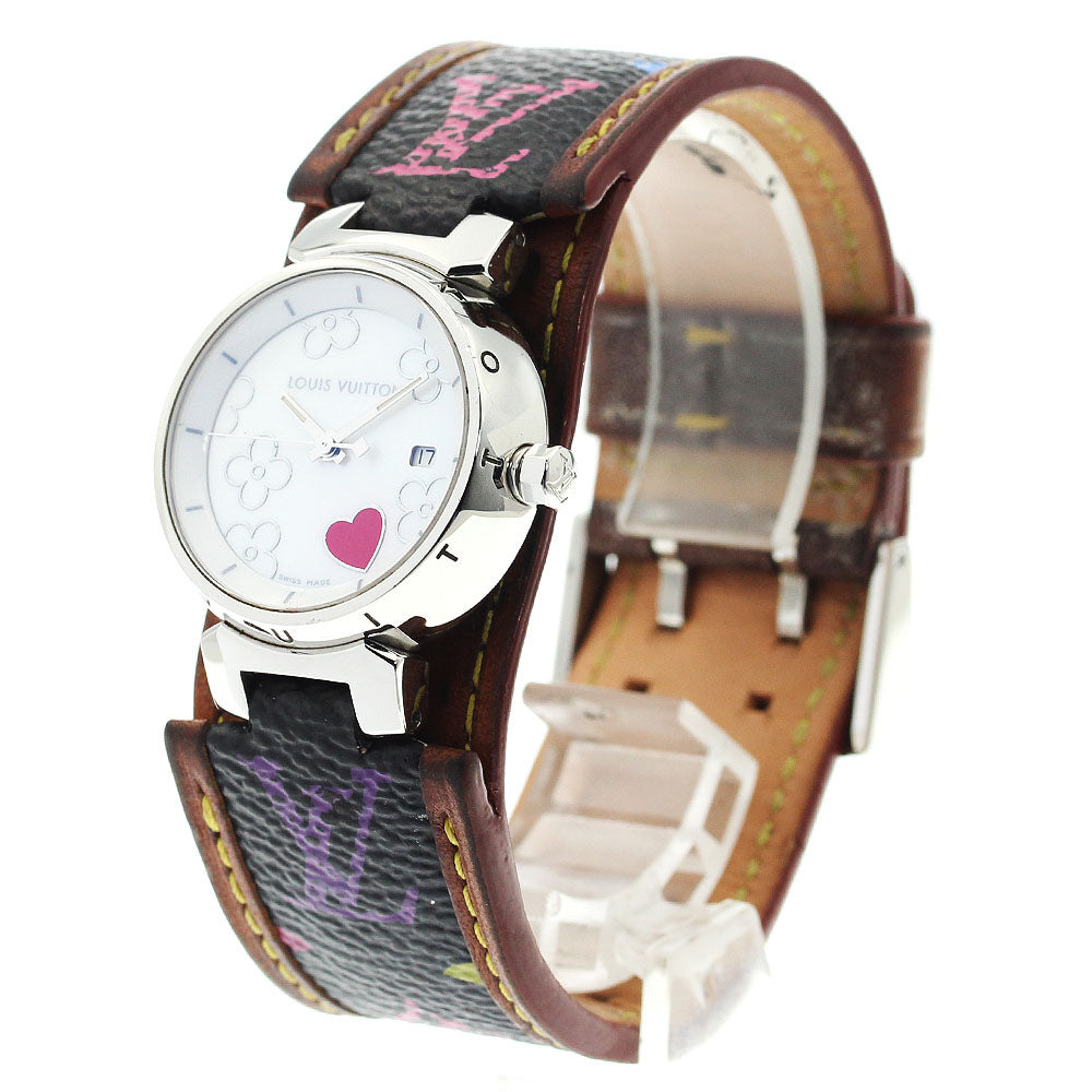 LOUIS VUITTON Tambour Lovely Heart Q121A Date White shell Dial Quartz Ladies Watch_910312