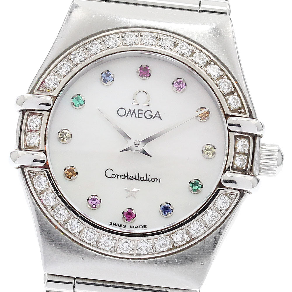 OMEGA Constellation Mini My Choice Iris 1460.79 colored stone diamond bezel White shell Dial Quartz Ladies Watch_910404
